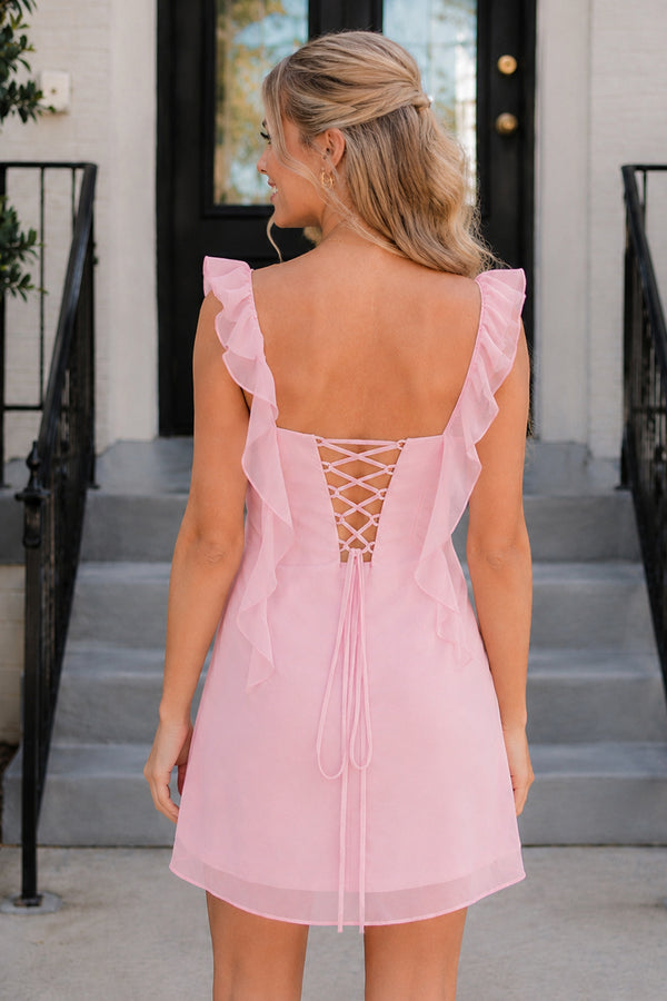 Sheath Chiffon V Neck Short Homecoming Dresses With Ruffles – Dress by KissProm | Available at KissProm