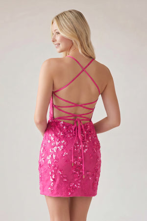 Pink Sheath Lace Corset Homecoming Dress (2) | KISSPROM
