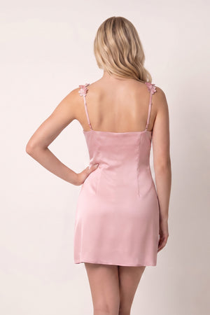 Pink Sheath Satin V Neck Short Homecoming Dresses with Flower Straps (2) | KISSPROM