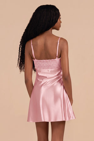 Pink Sheath Spaghetti Straps Satin Homecoming Dress (2) | KISSPROM