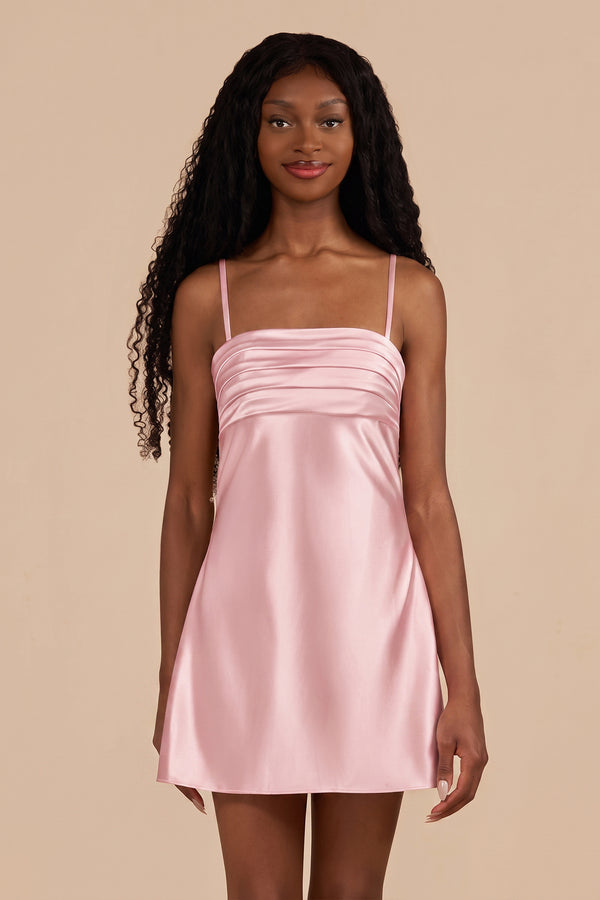Pink Sheath Spaghetti Straps Satin Homecoming Dress | KISSPROM