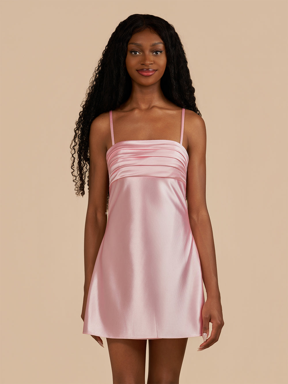 Pink Sheath Spaghetti Straps Satin Homecoming Dress | KISSPROM