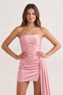 Pink Sheath Strapless Satin Short Homecoming Dress with Train | KISSPROM