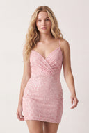 Pink Sheath V Neck Sequin Mini Homecoming Dresses | KISSPROM