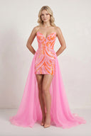 Pink Sheath V Neck Sequined Mini Homecoming Dresses with Train | KISSPROM