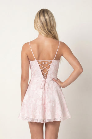 Pink Spaghetti Straps A-Line Chiffon Jacquard Homecoming Dress - KissProm