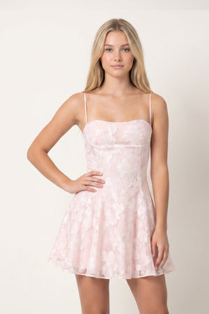 Pink Spaghetti Straps A-Line Chiffon Jacquard Homecoming Dress - KissProm
