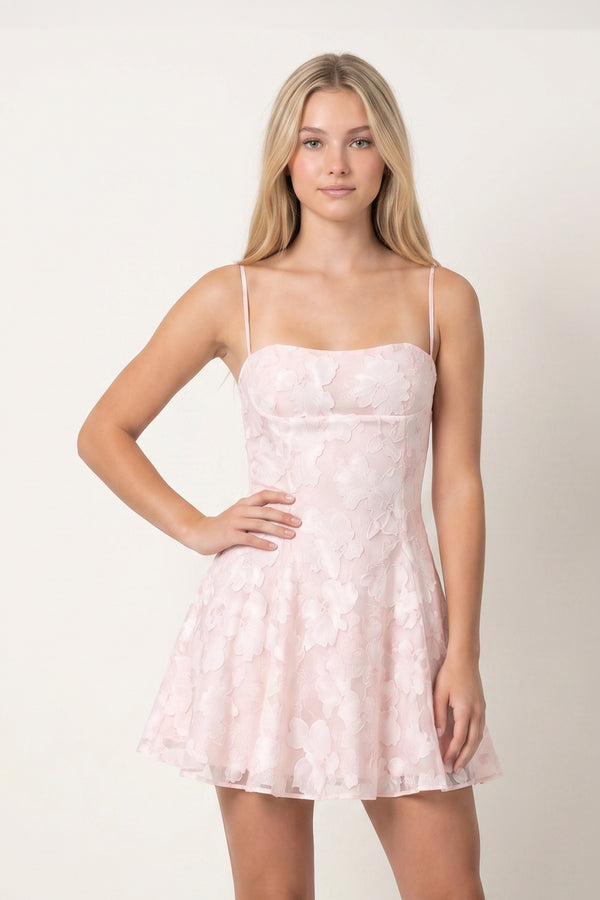 Pink Spaghetti Straps A-Line Chiffon Jacquard Homecoming Dress - KissProm