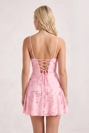 Pink Spaghetti Straps A-Line Embroidered Sequined Tulle Homecoming Dress (2) | KISSPROM