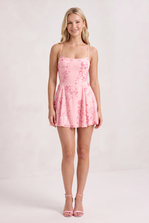 Pink Spaghetti Straps A-Line Embroidered Sequined Tulle Homecoming Dress (3) | KISSPROM