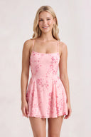 Pink Spaghetti Straps A-Line Embroidered Sequined Tulle Homecoming Dress | KISSPROM