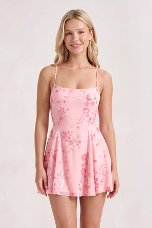 Pink Spaghetti Straps A-Line Embroidered Sequined Tulle Homecoming Dress | KISSPROM