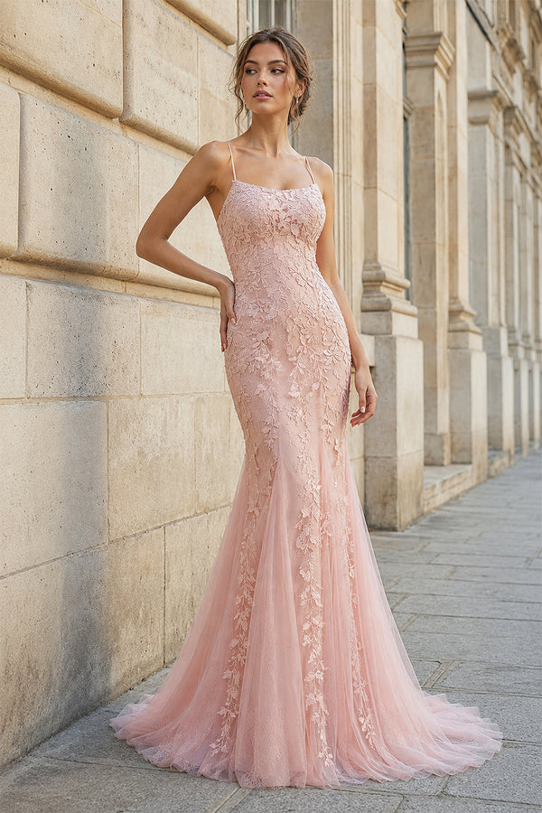 Mermaid Spaghetti Straps Lace Prom Dress - KissProm