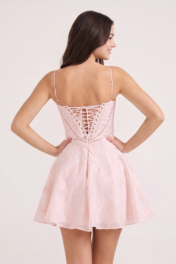 Pink Spaghetti Straps Chiffon Jacquard A-Line Homecoming Dress (2) | KISSPROM