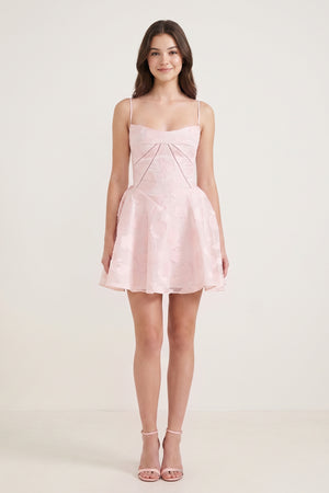 Pink Spaghetti Straps Chiffon Jacquard A-Line Homecoming Dress (3) | KISSPROM