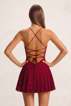 Burgundy Spaghetti Straps Jacquard Satin A-Line Homecoming Dress | KISSPROM