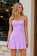 Lilac Spaghetti Straps Jacquard Satin A-Line Homecoming Dress | KISSPROM