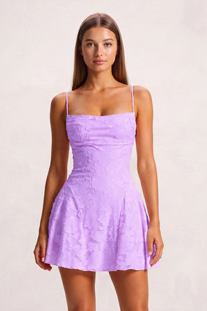 Lilac Spaghetti Straps Jacquard Satin A-Line Homecoming Dress | KISSPROM