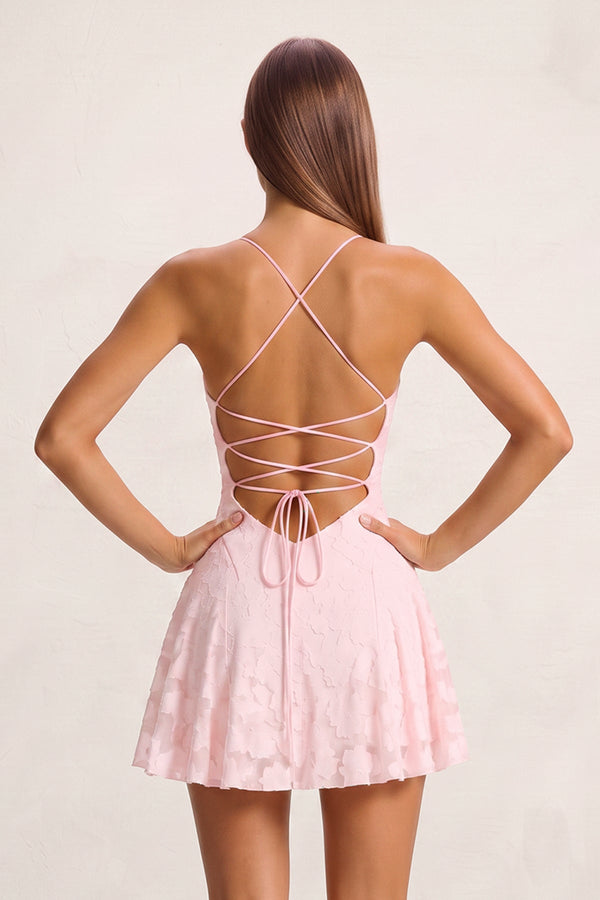 Pink Spaghetti Straps Jacquard Satin A-Line Homecoming Dress | KISSPROM