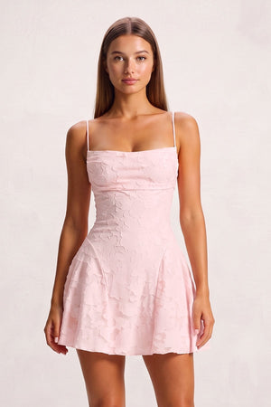 Pink Spaghetti Straps Jacquard Satin A-Line Homecoming Dress | KISSPROM