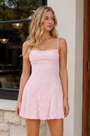 Pink Spaghetti Straps Jacquard Satin A-Line Homecoming Dress | KISSPROM