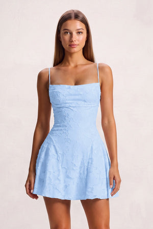 Sky Blue Spaghetti Straps Jacquard Satin A-Line Homecoming Dress | KISSPROM