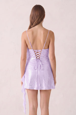 Lavender Spaghetti Straps Sequin Ruched Ruffled Sheath Homecoming Dress  | KISSPROM