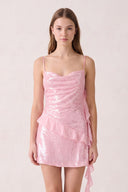 Pink Spaghetti Straps Sequin Ruched Ruffled Sheath Homecoming Dress | KISSPROM