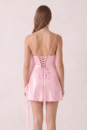 Pink Spaghetti Straps Sequin Ruched Ruffled Sheath Homecoming Dress (2) | KISSPROM