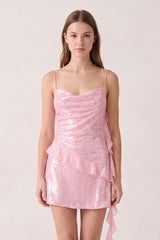 Pink Spaghetti Straps Sequin Ruched Ruffled Sheath Homecoming Dress | KISSPROM