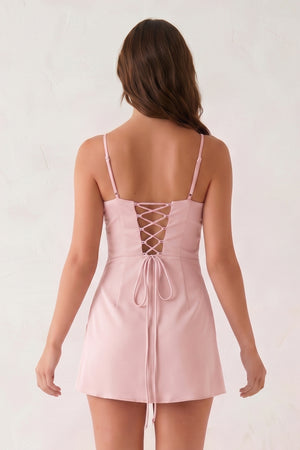 Pink Spaghetti Straps Sheath Linen Mini Homecoming Dress | KISSPROM