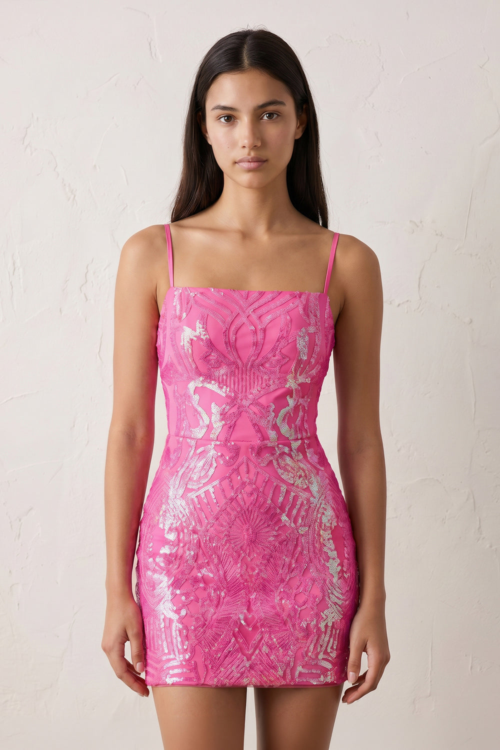 Pink Sparkly Sequin Backless Bodycon Mini Party Dresses | KISSPROM