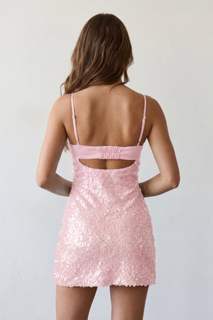 Pink Sparkly Spaghetti Straps Sheath Satin Homecoming Dress With Sequins | KISSPROM