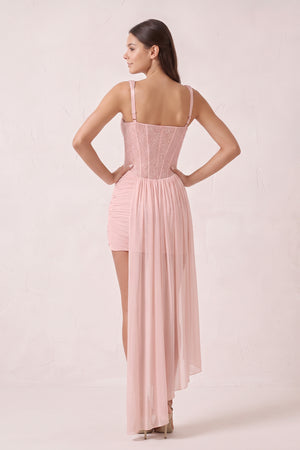 Pink Sparkly Sweetheart Corset Bodycon Tulle Homecoming Dress with Ribbon (2) | KISSPROM
