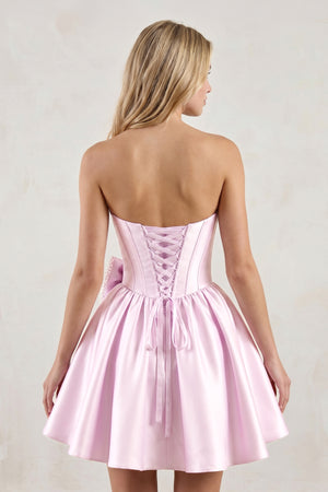 Pink Strapless A-Line Satin Mini Corset Homecoming Dress With Bow - KISSPROM