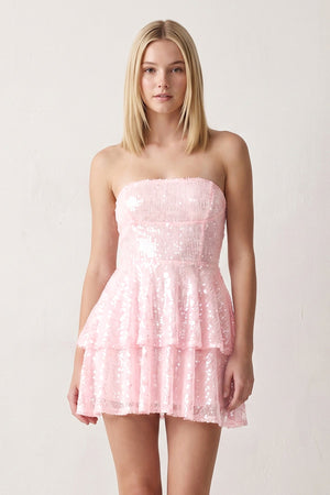 Pink Strapless Sequined A-Line Tiered Tulle Homecoming Dress - KISSPROM