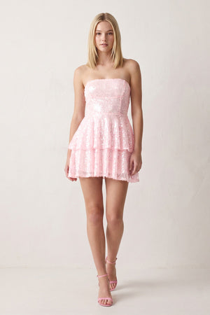 Pink Strapless Sequined A-Line Tiered Tulle Homecoming Dress - KISSPROM