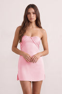 Pink Strapless Sheath Satin Ruched Homecoming Dress with Lace-Up Back | KISSPROM