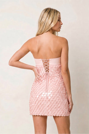 Pink Strapless Sheath Sequins Satin Homecoming Dress | KISSPROM