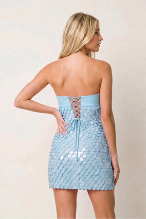 Blue Strapless Sheath Sequins Satin Homecoming Dress | KISSPROM