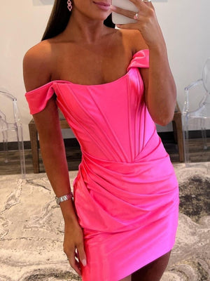 Ariana |Sheath Off the Shoulder Short Satin Homecoming Dress