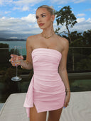 Pink Strapless Spandex Bodycon Homecoming Dress With Slit | KISSPROM