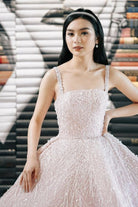 Pink Straps Sequin Beaded Long Ball Gown Quinceanera Dresses