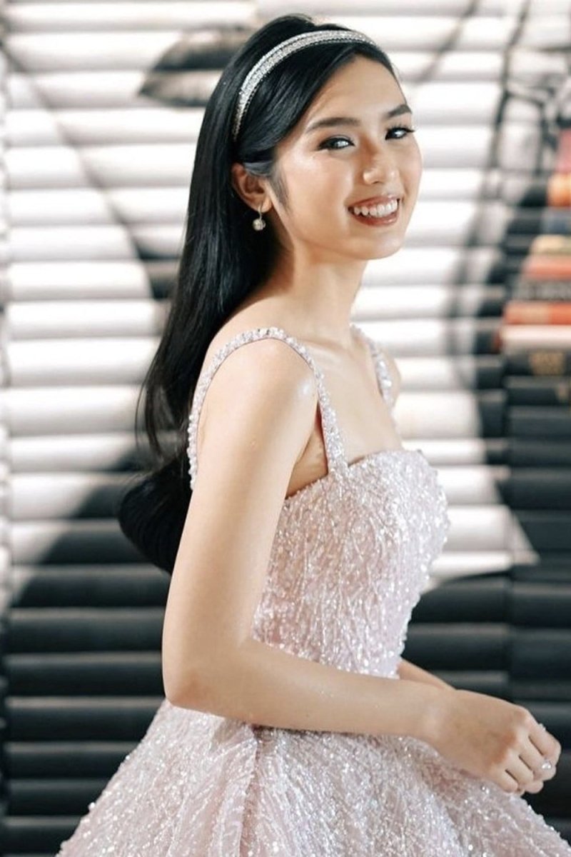 Pink Straps Sequin Beaded Long Ball Gown Quinceanera Dresses