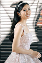 Pink Straps Sequin Beaded Long Ball Gown Quinceanera Dresses