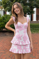 Pink Sweetheart A-Line Jacquard Homecoming Dress with Ruffles (2) | KISSPROM