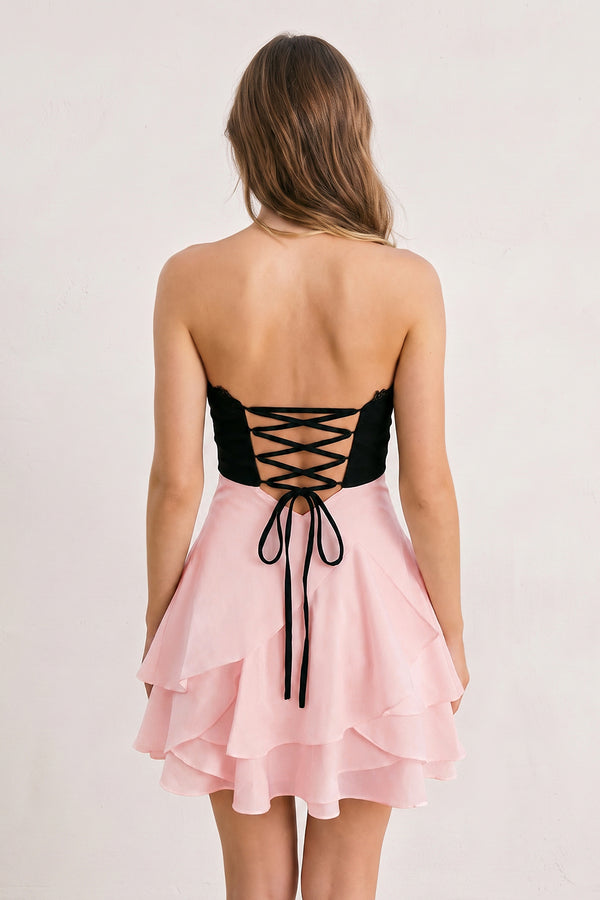 Pink Sweetheart A-Line Ruffled Chiffon Homecoming Dress with Bow (3) | KISSPROM