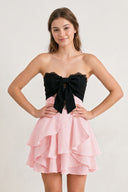 Pink Sweetheart A-Line Ruffled Chiffon Homecoming Dress with Bow | KISSPROM