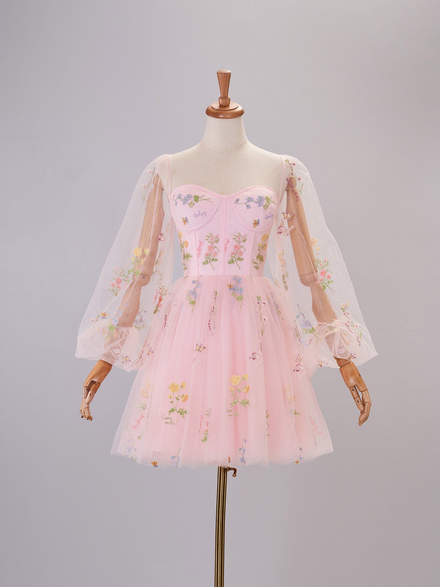 Sweetheart Embroidery Short-Length Tulle Puff Sleeves Cocktail Dress