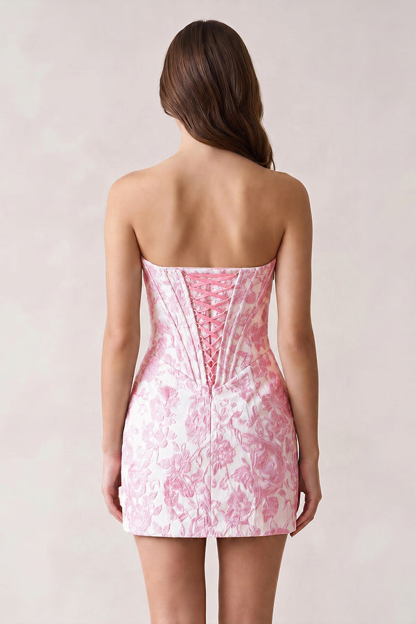 Pink Sweetheart Jacquard Sheath Corset Homecoming Dress (2) | KISSPROM